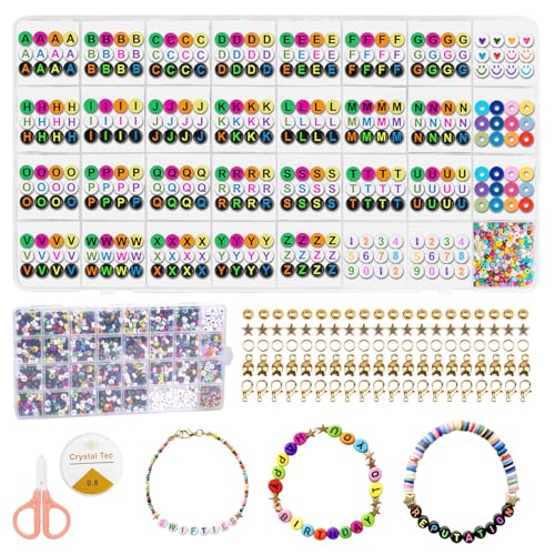 3440 Stück Buchstabenperlen, Bracelet making kit Perlen für Armbänder Buchstaben, A-Z Perlen Buchstaben Bunt Weiß Schwarz mit Tonperlen Glasperlen Perlen Herz Zahlen für DIY zum Auffädeln Armbänder von Renyiz