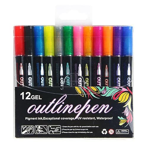 Renywosi Schimmernde Marker, Zeichnungs-Doodle-Konturmarker | Glitzer-Zeichenstifte | Christmas Art Supplies Outline Marker, Outline Gel Pen für Weihnachtsgrußkarten von Renywosi