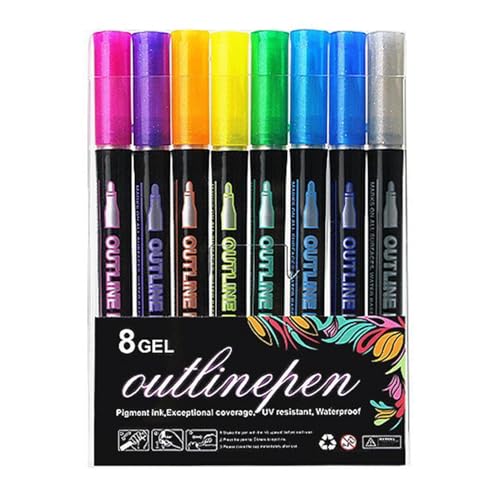 Renywosi Zeichnungs-Doodle-Umrissmarker, Umriss-Glitzerstifte | Gel-Konturstifte | Christmas Art Supplies Outline Marker, Outline Gel Pen für Weihnachtsgrußkarten von Renywosi