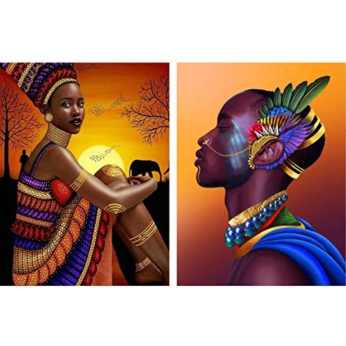 Reofrey 2 Packung Diamond Painting Zubehör 5D DIY Diamantmalerei Röcke Afrikaner Männer FrauenBohren Voll Stickerei Strass Diamant Malerei Set Wanddekoration 30x40 cm von Reofrey