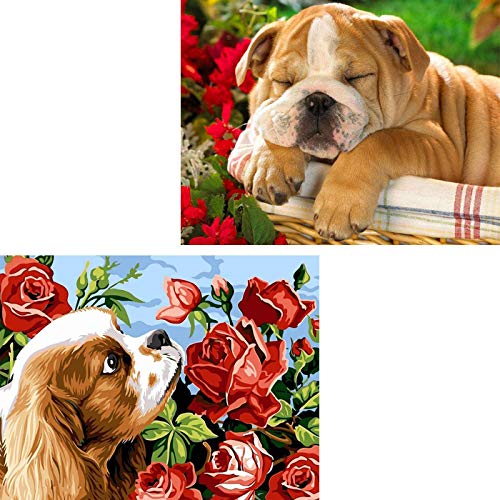 Reofrey 2 Packung Diamond Painting Zubehör 5D DIY Diamantmalerei Rose HundBohren Voll Stickerei Strass Diamant Malerei Set Wanddekoration 30x40 cm 008 von Reofrey