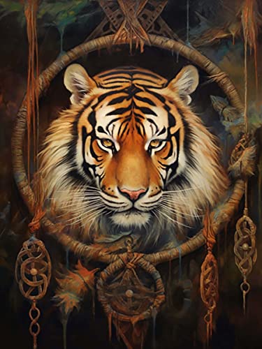 Reofrey 5D Diamond Painting Zubehör Tiger Traumfänger, DIY Full Dril Tiere Diamant Painting Bilder Set Diamant Malerei Vollbohrer, Kreuzstich Erwachsene Stickerei Crystal Strass Foto Craft 30x40cm von Reofrey