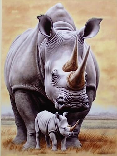 Reofrey 5d Diamond Painting Zubehör Rhinozeros, DIY Full Dril Tier Diamant Painting Bilder Set Diamant Malerei Vollbohrer, Kreuzstich Erwachsene Stickerei Crystal Strass Foto Craft30x40cm von Reofrey