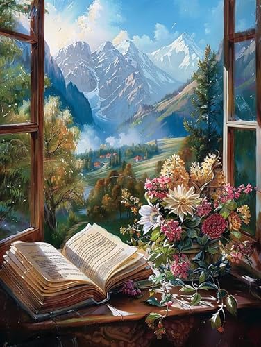 Reofrey Diamond Painting Zubehör Fenster, Full Dril Landschaft Diamant Painting Bilder Set Diamant Malerei Vollbohrer, Kreuzstich Erwachsene Stickerei Crystal Strass Foto Craft Für Wall Home 30X40cm von Reofrey