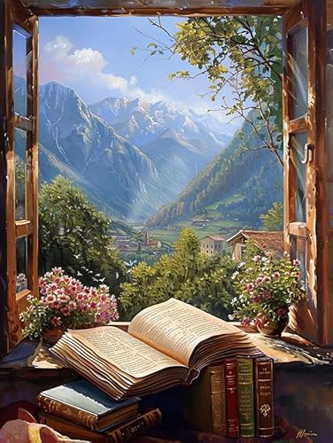 Reofrey Diamond Painting Zubehör Fenster, Full Dril Landschaft Diamant Painting Bilder Set Diamant Malerei Vollbohrer, Kreuzstich Erwachsene Stickerei Crystal Strass Foto Craft Für Wall Home 30X40cm von Reofrey