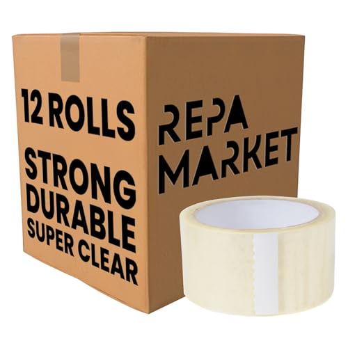 Repa Market 12 Rollen 48 mm x 54 m Transparentes Klebeband – Acryl Klebeband Durchsichtig – Superklares und Diskretes Polypropylen Verpackungsband - Packetbandrollen - Superklar Paketband von Repa Market