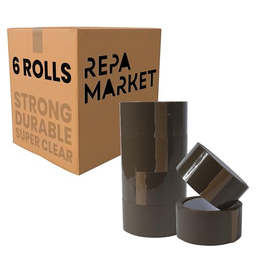 Repa Market 6 Rollen 48 mm x 60 m Braunes klebeband - extra stark und diskretes Acryl scotch tape - Polypropylen-Verpackungsband - Packbandrollen - Superklares Paketband von Repa Market