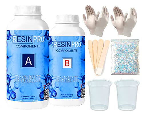 Resin Pro 1,6 Kg EpoxidharzSet speziell für Schmuck und handwerkliche Kreationen zertifiziert ungiftig PerlglanzPigmente Handschuhe und Kit zur Vorbereitung im Lieferumfang enthalten von Resin Pro