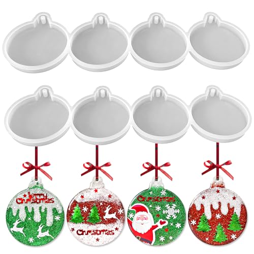 RESINWORLD Silikonform mit 8 Mulden, 6,3 cm breit x 0,9 cm tief, runde Ornament-Harzform, Weihnachtskugelform von ResinWorld