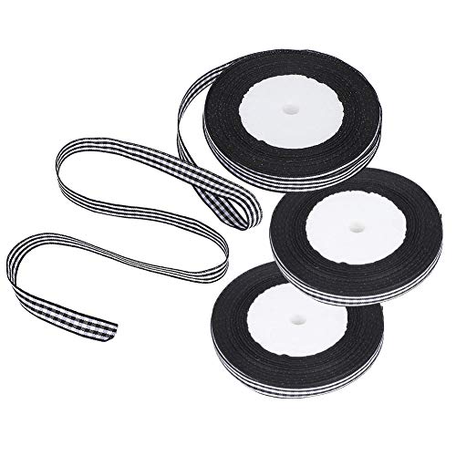 3 Rollen kariertes Satinband für Hochzeit, Geschenkverpackung, Kuchendekoration, 1 cm Breite, 25-Yard-Rolle von Respicefinem