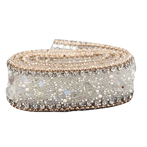 Kristall Strass kette Trim Band Dekoration DIY Mesh Wrap Rolle für Kleid Zubeh?r Hochzeit G Schuhe M?bel. (Diamante proteico+Cadena de diamantes con cuentas doradas) von Respicefinem