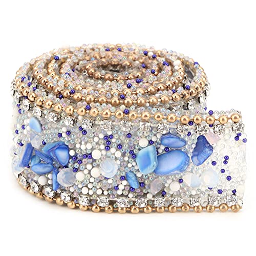 Kristall Strass kette Trim Band Dekoration DIY Mesh Wrap Rolle für Kleid Zubeh?r Hochzeit G Schuhe M?bel. (Piedra azul zafiro + cuentas de oro y cadena de diamantes) von Respicefinem