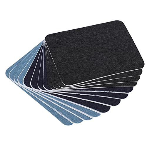 Respicefinem 12 Stück selbstklebende Kleidungsflicken, Denim-Quadrate für Ellenbogen, Knie, beleben Pullover und Hemden sofort wieder, einfach abziehbar, Stickgr??e 9,5 x 12,5 cm von Respicefinem