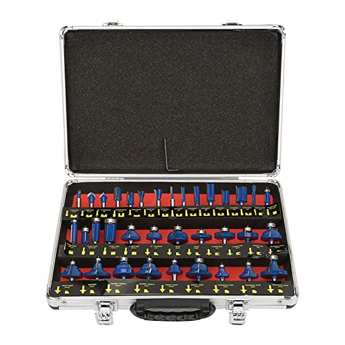 Respicefinem 35-teiliges 1/4-Zoll-Schaft-Wolframkarbid-Fräser-Bit-Set, professionelle Holzbearbeitungswerkzeuge, blau, für Dichteplatten, Massivholz, MDF und Spanplatten von Respicefinem