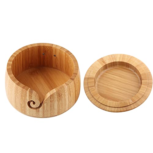 Respicefinem Garnschale, helles Holz, Garnschalen-Set, 14,9 x 14,9 x 8,9 cm, mit Löchern, Garnhalter, Organizer für Stricken, Häkeln, DIY-Weihnachtsprojekte von Respicefinem