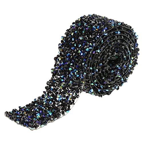 Respicefinem Mesh Wrap Roll Sparkle Crystal Strassband mit Kleber für Hochzeitsdekoration, Blumenstrauß, Bling Wrap Party (Black+Blue AB Color) von Respicefinem