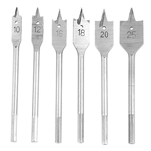 Respicefinem Tool 60 mm flacher Holzbohrer 16 x 6 x 2, 6 Stück Hartstahl, Spaten, Paddel, flache Holzbohrer, 10 x 25 mm von Respicefinem