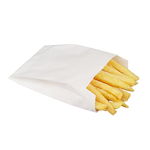 Restaurantware Bag Tek 10,9 x 3,8 x 16 cm Papiertüten für Snacks, 100 Einweg-Pommes-Beutel – fettdicht für Popcorn, Kekse, Pommes Frites und mehr, weiße Papiertüten aus Kraftpapier von Restaurantware