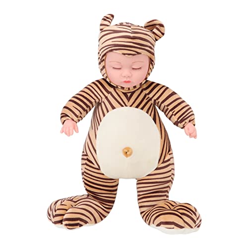 Restokki 40 cm Puppe, realistisch, niedlich, weich, Simulation, Tiger-förmige Puppe, Babypuppe mit 3 leichten Musikstücken für Kinder im Alter von 4 bis 6 Jahren von Restokki