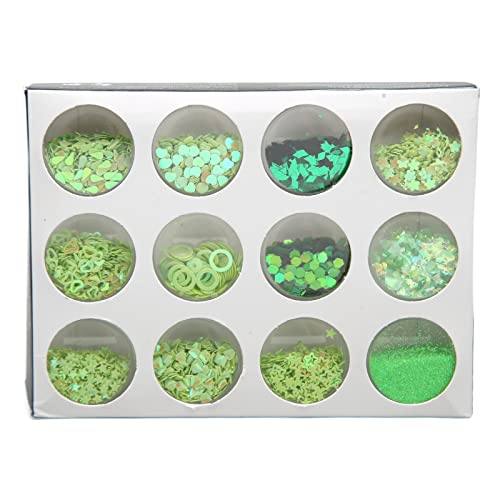 Restokki Glitzer-Pailletten-Set, 12 Gitter, handgefertigte Nagelkunst-Dekorationen, bunt für Schmuck, Kunststoff (Green) von Restokki