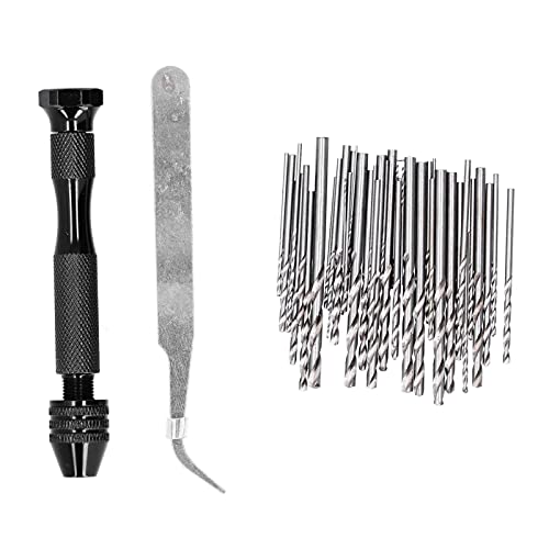 Restokki Handspiralbohrer-Set Pin Vise Manueller Bohrstanzer Schwarz 46-teiliger Bit und Pinzette für DIY-Modellbau Holzbearbeitung von Restokki