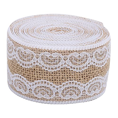 Restokki Sackleinenband, verschiedene Stile, Spitze, Sackleinenrolle, Hochzeit, Party, Verpackung, Kunst, Heimdekoration (5cm lace on both sides) von Restokki