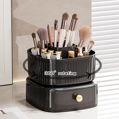 Restorgan Kosmetik Make Up Organizer,360°Drehbarer Pinsel Organizer mit Schublade, Kosmetikregal, Schminktisch Organizer, Kosmetik Organizers für Zimmer Decor Frisiertisch, Schlafzimmer, Bad (schwarz) von Restorgan