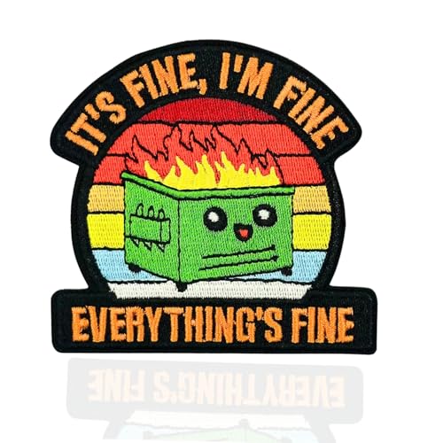 1 x lustiger Aufnäher mit Aufschrift "I'm Fine Fire", bestickt, mit Klettverschluss, niedlicher Meme-Aufnäher für Rucksäcke, Hundegeschirr, Armee-Westen, Turnbeutel, Hüte, Helme von Reteno