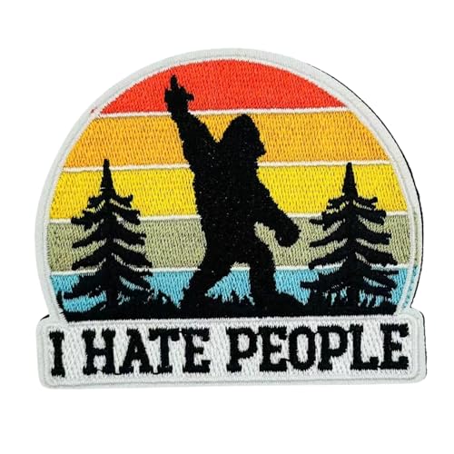 1 x lustiger Bigfoot Savage Stickerei-Aufnäher - I Hate People Military Hook and Loop Patches, Cute Meme Moral Patch für Rucksäcke, Hundegeschirr, Westen, Taschen, Hüte, Helme, Jacken von Reteno