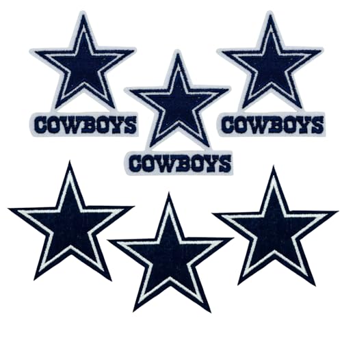 6 x Cowboys-Stern-Stickerei-Flicken zum Aufbügeln oder Aufnähen, Rugby-Applikation, Reparatur, Mode-Accessoires, Kollektion, Aufkleber für Kleidung, Jacken, Jeans, Rucksack, Hüte, Westen, Taschen von Reteno