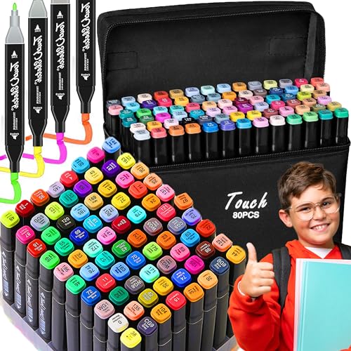 Retoo 80 Farben Marker Set Filzstifte Alkohol Permanent Stifte Set Dual Tip für Malerei Zeichnung Design Rendering Brief Manga Schwarz Tragetasche für Kinder Erwachsene von Retoo