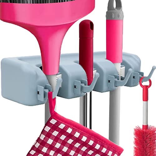 Retoo Besenhalterung Wand mit 3 Halter und 4 Haken, Gerätehalter, Wandhalterung, Gartengerätehalter, Besenhalter, Organizer für Zuhause, Garage, Küche, Badezimmer, Garten, Besen Mop Halter, Grau von Retoo