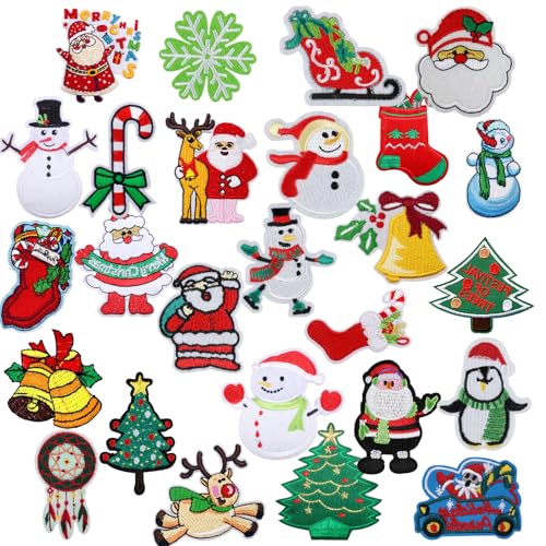 26pcs Weihnachten Iron-on Patches Stickerei Reparaturen Appliques Aufkleber DIY Dekorationen Weihnachtsmann Schneemann für Handwerk Kleidung bestickt Xmas Festival Party von RevpoltIQ