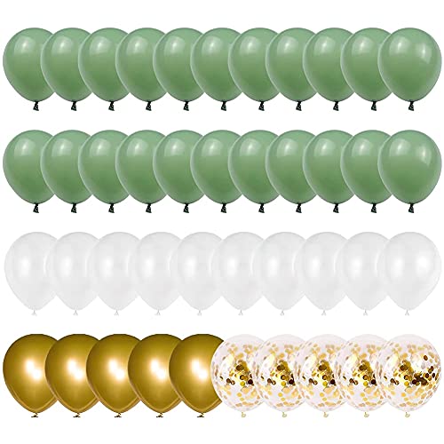 Reykentu Latex-Luftballons, olivgrün, gold, weiß, Konfetti-Ballons für Geburtstag, Babyparty, Party-Dekorationen von Reykentu