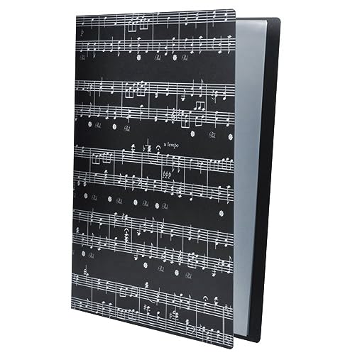 Reykentu Musik-Aktenordner, Papier-Aufbewahrungsordner, Dokumentenhalter, aus Kunststoff, Größe A4, 40 Taschen (schwarze Musikblätter) von Reykentu