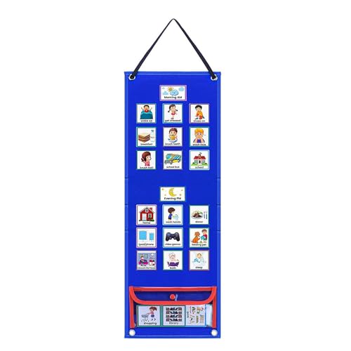 Reykentu Visueller Stundenplan für Kinder Täglicher Ablauf Diagramm Blaues Filz-Autismus-Lern- und Verhaltenswerkzeug für die Schule von Reykentu