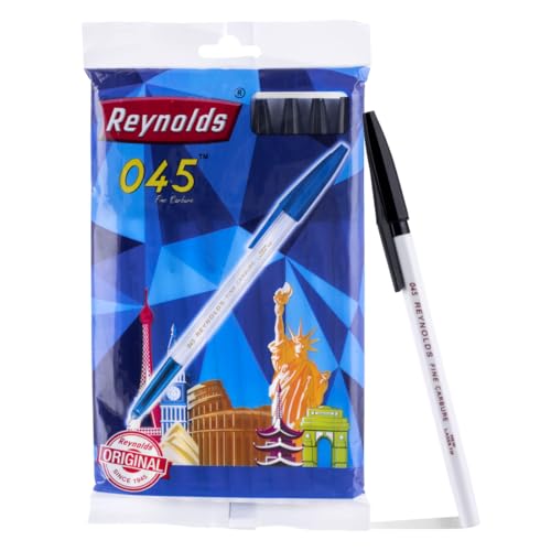 Reynolds 045 Kugelschreiber-Set, 10 schwarze Stifte mit komfortablem Griff, schwarze Kugelschreiber zum Schreiben, Stift für Studenten und Bürobedarf, 0,7 mm Spitzengröße von Reynolds