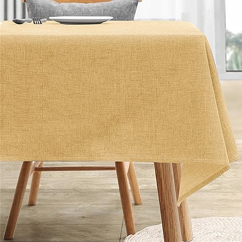 Reyox Tischdecke Baumwolle Leinen Tischwäsche Abwaschbar Fleckschutz für Home Küche Dekoration Gelb 120 x 120 cm Quadratisch von Reyox