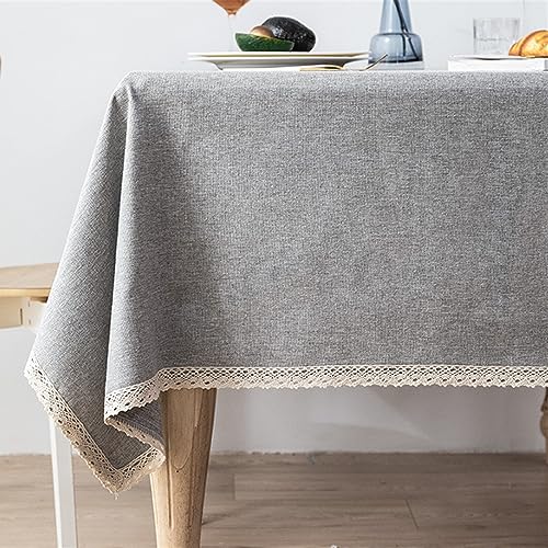 Reyox Tischdecke Baumwolle Leinen Tischwäsche mit Spitze Eingefasst Abwaschbar für Home Küche Dekoration Grau 90 x 90 cm Quadratisch von Reyox