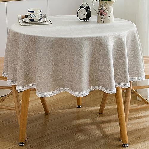 Reyox Tischdecke Baumwolle Leinen Tischwäsche mit Spitze Eingefasst für Home Küche Dekoration Khaki 160 cm Rund von Reyox