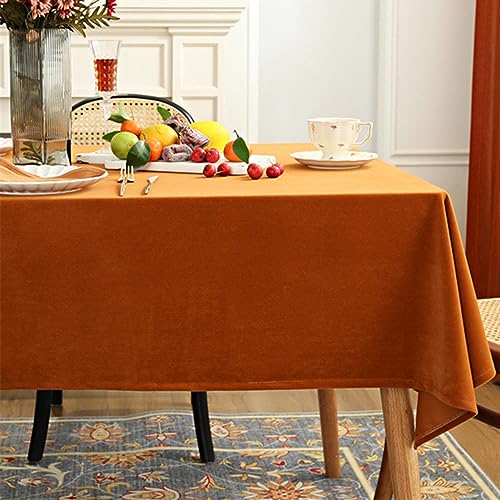 Reyox Tischdecke Samt Baumwolle Tischwäsche Abwaschbar Tischtuch Fleckschutz für Home Küche Dekoration Orange 135 x 180 cm Rechteckig von Reyox