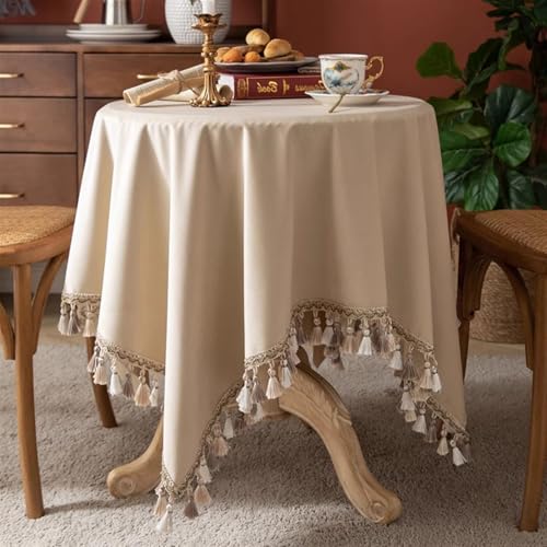 Reyox Tischdecke Samt mit Quaste, Abwaschbar Tischtuch für Wohnzimmer, Esszimmer, Balkon, Garten Beige 135 x 180 cm Rechteckig von Reyox