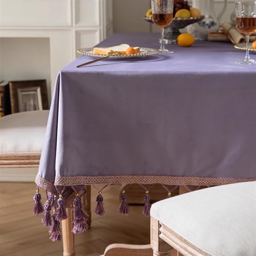 Reyox Tischdecke Samt mit Quaste, Abwaschbar Tischtuch für Wohnzimmer, Esszimmer, Balkon, Garten Violett 135 x 220 cm Rechteckig von Reyox