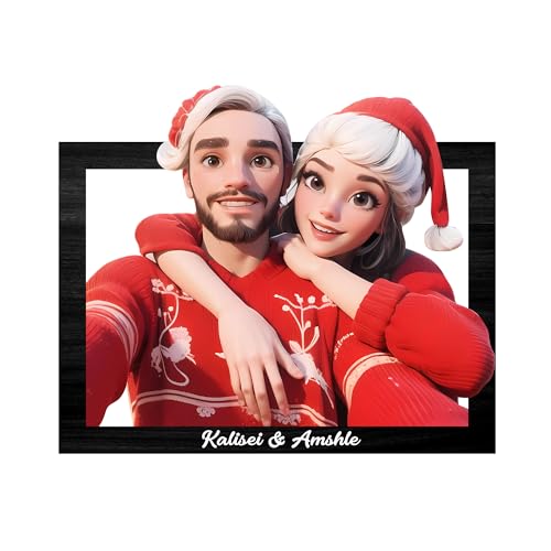 Personalisierte 3D Cartoon Stil Foto Holz Fotorahmen Zeichen, benutzerdefinierte Familie Foto 3D Cartoon Portrait Geschenk Karikatur Bilderrahmen, Hochzeitstag Weihnachtspaar Geschenk für ih (style01) von Reyrijf