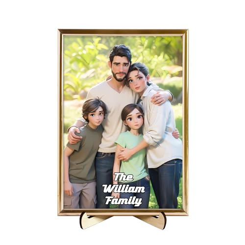 Personalisierte 3D Cartoon Stil Foto Holz Fotorahmen Zeichen, benutzerdefinierte Familie Foto 3D Cartoon Portrait Geschenk Karikatur Bilderrahmen, Hochzeitstag Weihnachtspaar Geschenk für ih (style11) von Reyrijf