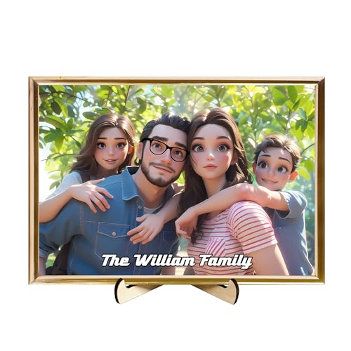 Personalisierte 3D Cartoon Stil Foto Holz Fotorahmen Zeichen, benutzerdefinierte Familie Foto 3D Cartoon Portrait Geschenk Karikatur Bilderrahmen, Hochzeitstag Weihnachtspaar Geschenk für ih (style12) von Reyrijf