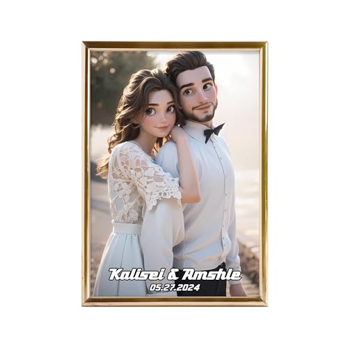 Personalisierte 3D Cartoon Stil Foto Holz Fotorahmen Zeichen, benutzerdefinierte Familie Foto 3D Cartoon Portrait Geschenk Karikatur Bilderrahmen, Hochzeitstag Weihnachtspaar Geschenk für ih (style14) von Reyrijf