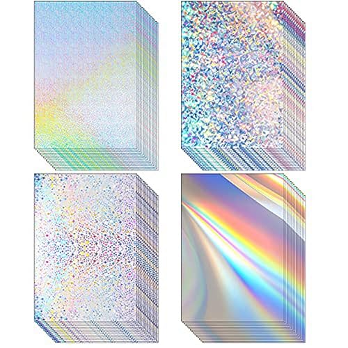 Rfeeuubft 100 Stück Metallischer Holografischer Karton, Glänzend Schillernde Spiegelpapierblätter im A4-Format, Gemischtes Farbpapier von Rfeeuubft