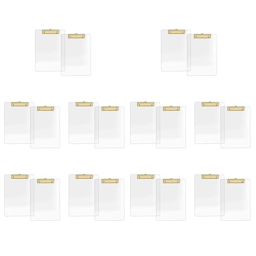 Rfeeuubft 20Er-Pack Transparentes Acryl-Klemmbrett mit Goldenem Clip, 8,8 X 12,2 A4-Letter-Format, Schul- und Heimbedarf, Bürobedarf von Rfeeuubft