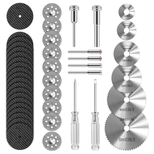 Rfeeuubft Schneidradsatz Kompatibel mit für Kunststoff, 44-Teilig, für Rotationswerkzeug, HSS-Kreissägeblätter, Kunstharz-Trennscheiben, Silber von Rfeeuubft